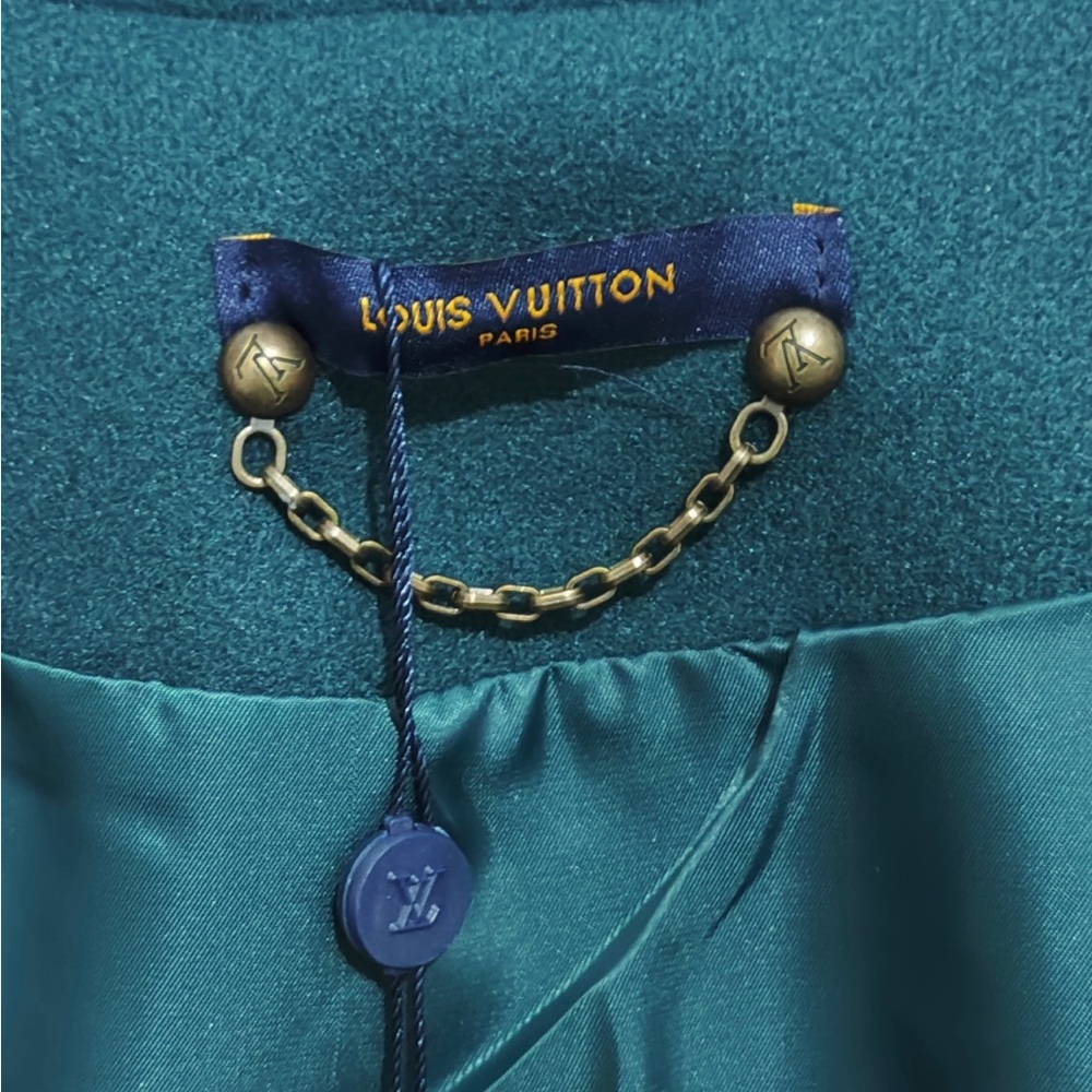 Louis Vuitton-Inspired Green Varsity Jacket with Brown Monogram Sleeves - Picture 9 of 11